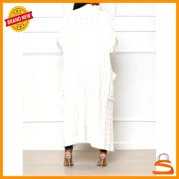 Oversized Cable Knit Maxi Cardigan Chunky Knit Loose Fit Ankle Length - Picture 3 of 6